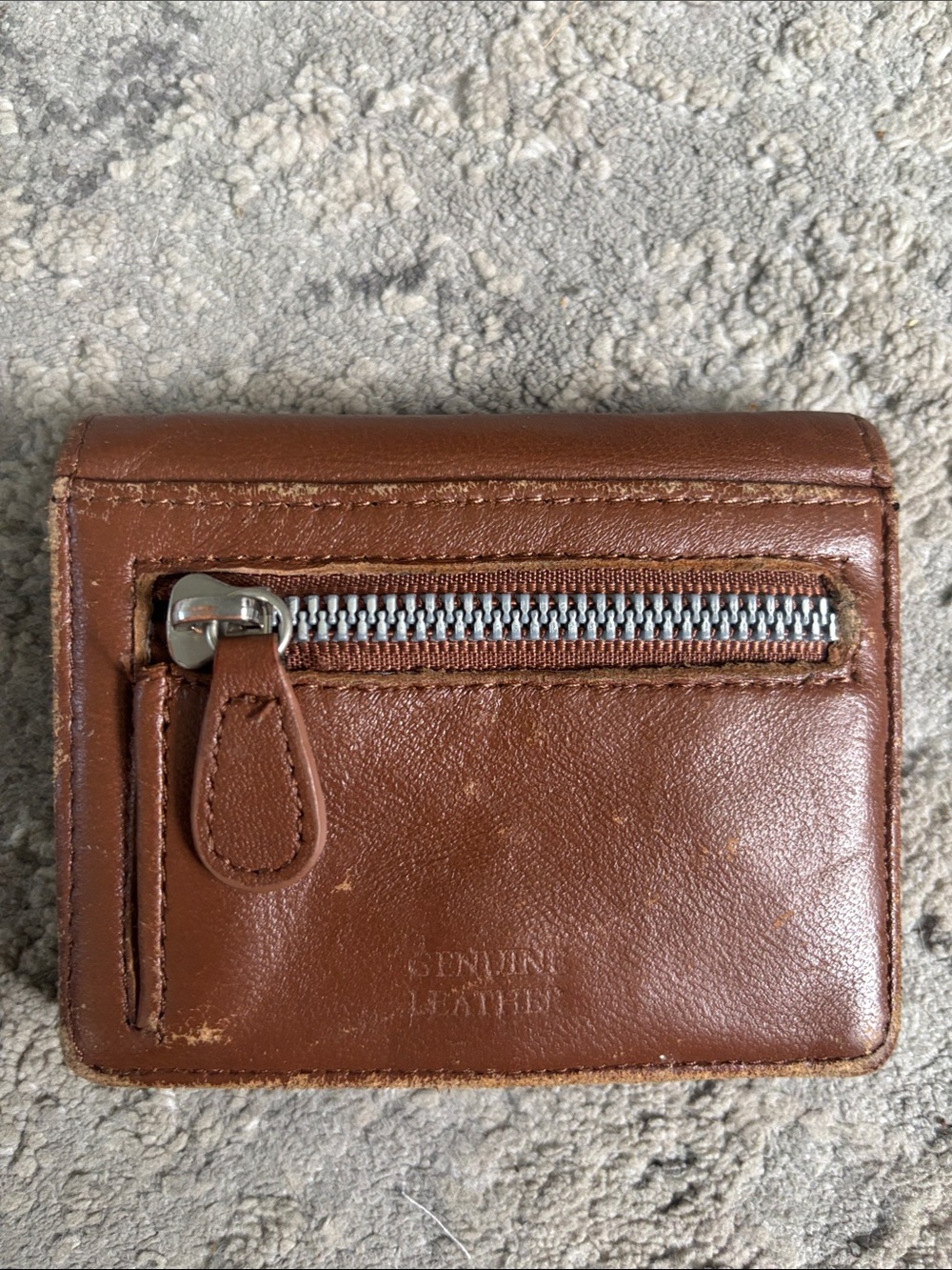 Men's Brown Leather Card Wallet with Front Zip Pocket